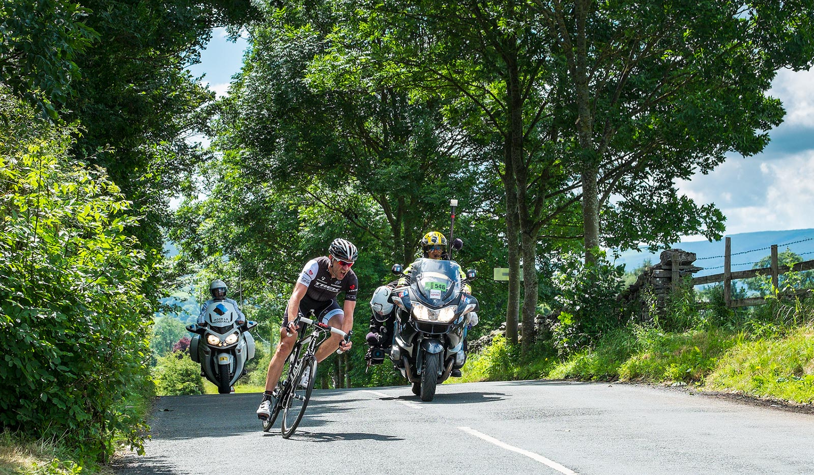 Jens Voigt in the lead as the riders emerge from Bishopdale and turn up towards Aysgarth