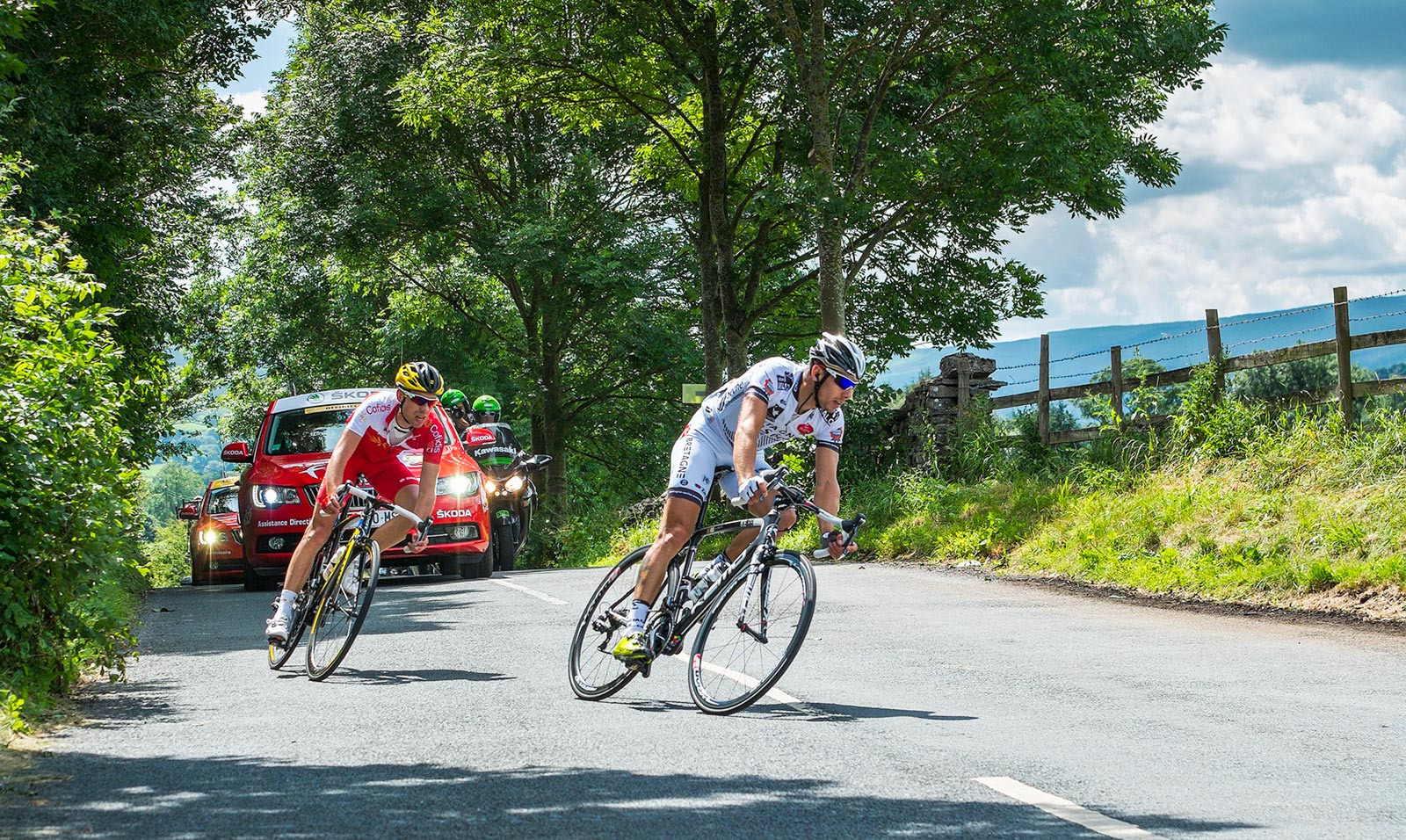 The other two cyclists in the break away pack at Aysgarth