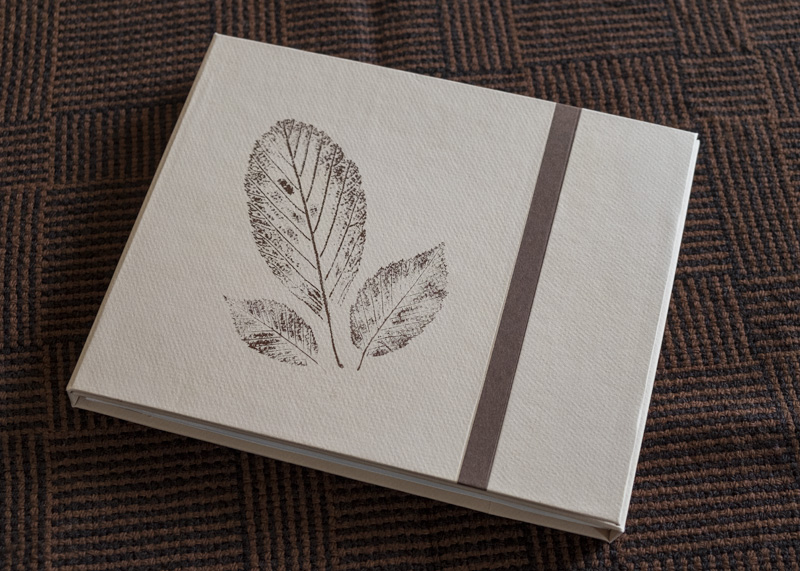 Hand made book with etched leaf printed cover